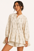 Kurzes Kleid mit Blumenmuster und langen Ärmeln für Frauen - Amelie