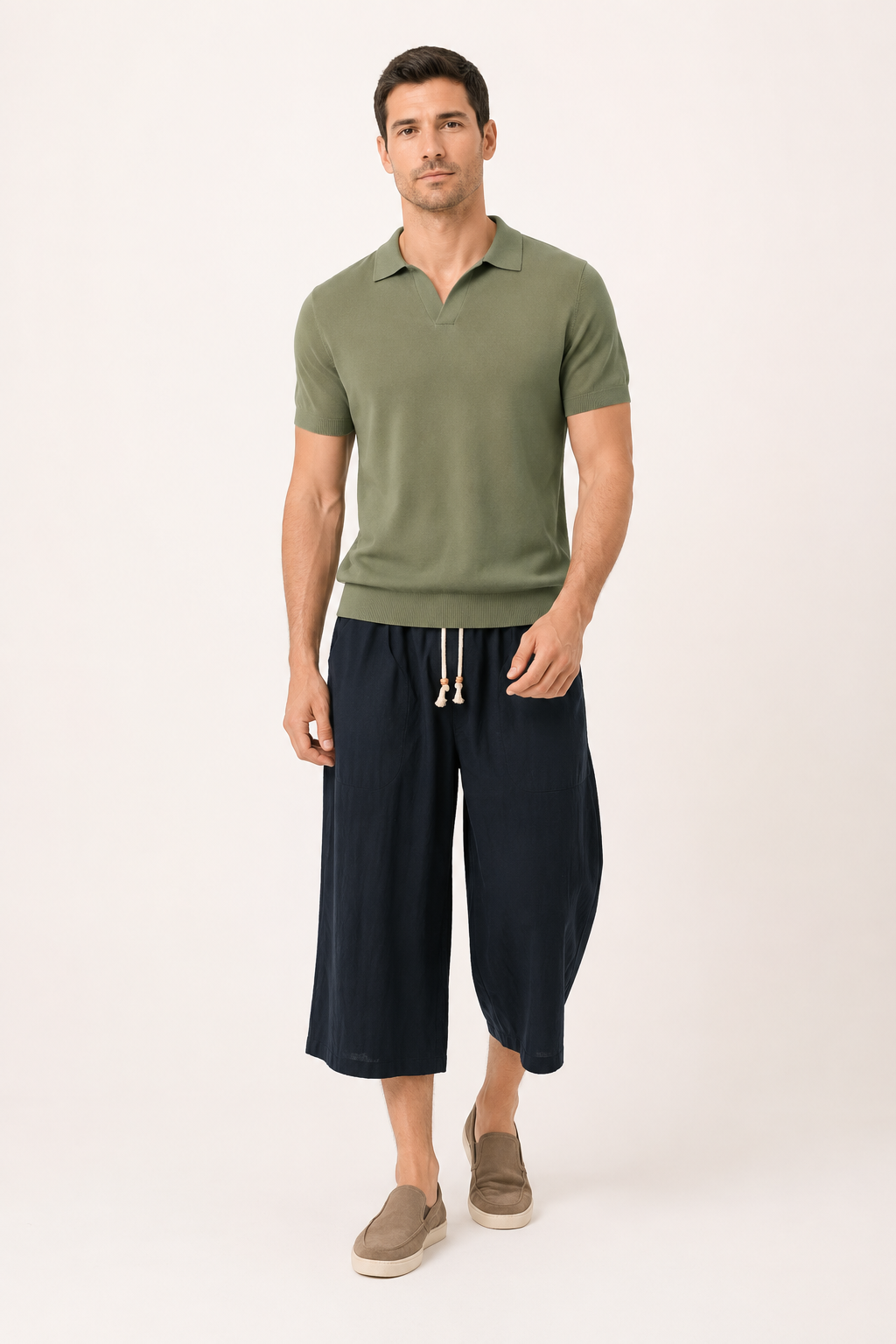 Herren-Cropped-Hose mit elastischem Bund und Kordelzug – Alfie
