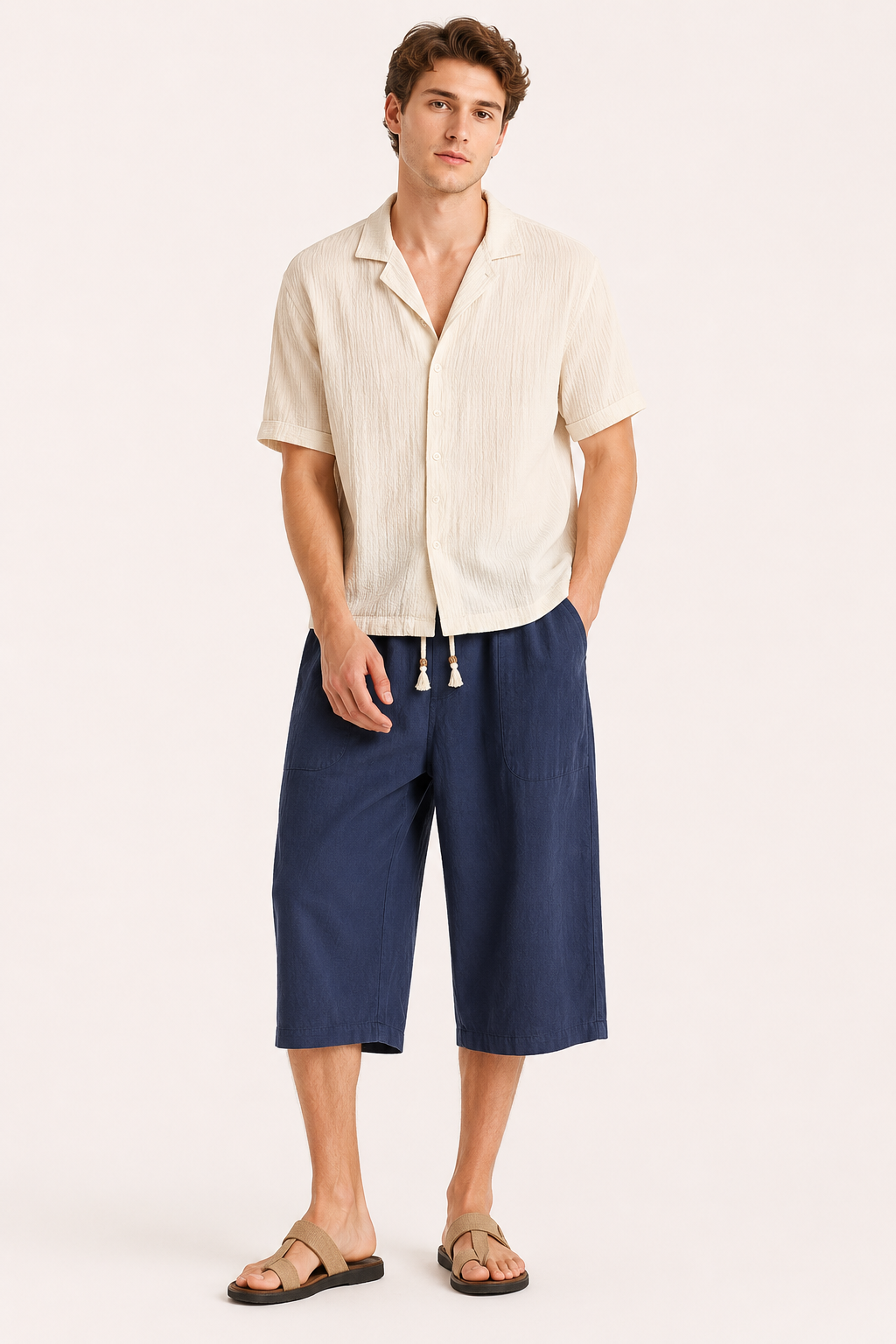 Herren-Cropped-Hose mit elastischem Bund und Kordelzug – Alfie