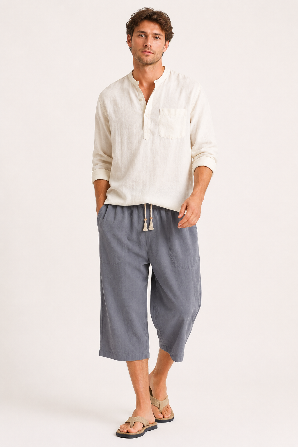 Herren-Cropped-Hose mit elastischem Bund und Kordelzug – Alfie