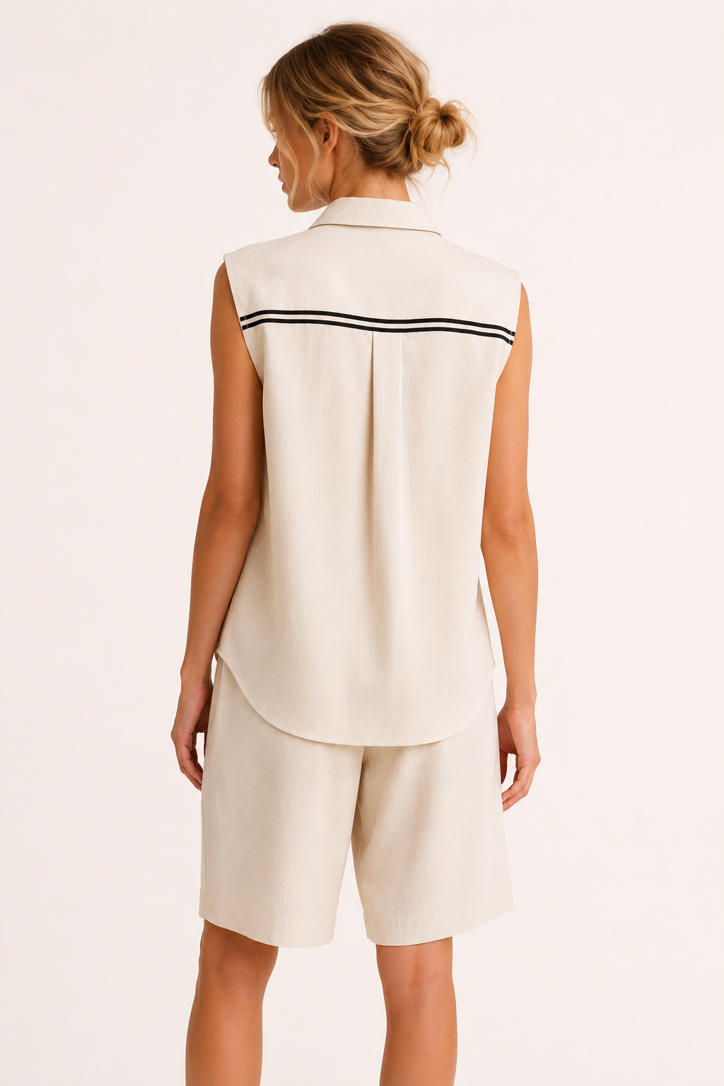 Zweiteiliges Sommer-Set für Damen mit ärmelloser Bluse und langen Shorts – Serena