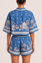Boho-Set für Damen mit gemusterter Bluse und Shorts – Valeria