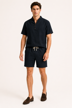 Herren-Set aus Leinen und Baumwolle mit Stehkragen und Shorts – Armin