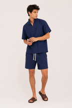 Herren-Set aus Leinen und Baumwolle mit Stehkragen und Shorts – Armin
