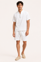 Herren-Set aus Leinen und Baumwolle mit Stehkragen und Shorts – Armin