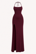 Langes Damenkleid mit Seitenschlitz und elegantem offenen Rücken - Kiara