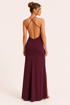 Langes Damenkleid mit Seitenschlitz und elegantem offenen Rücken - Kiara