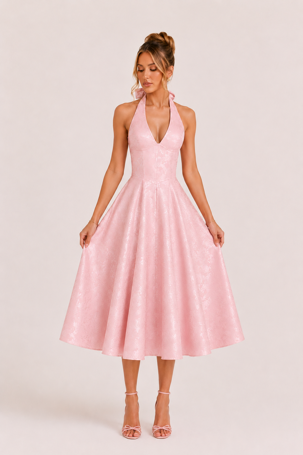 Midikleid Neckholder Frau elegant weitem Rock - Elodie