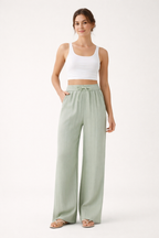 Weite Leinenhose für Damen mit Gummizug in der Taille und verstellbarem Kordelzug - Brisa