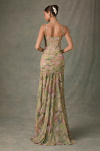 Langes Damenkleid mit dünnen Trägern und Schlitz vorne - Agneta