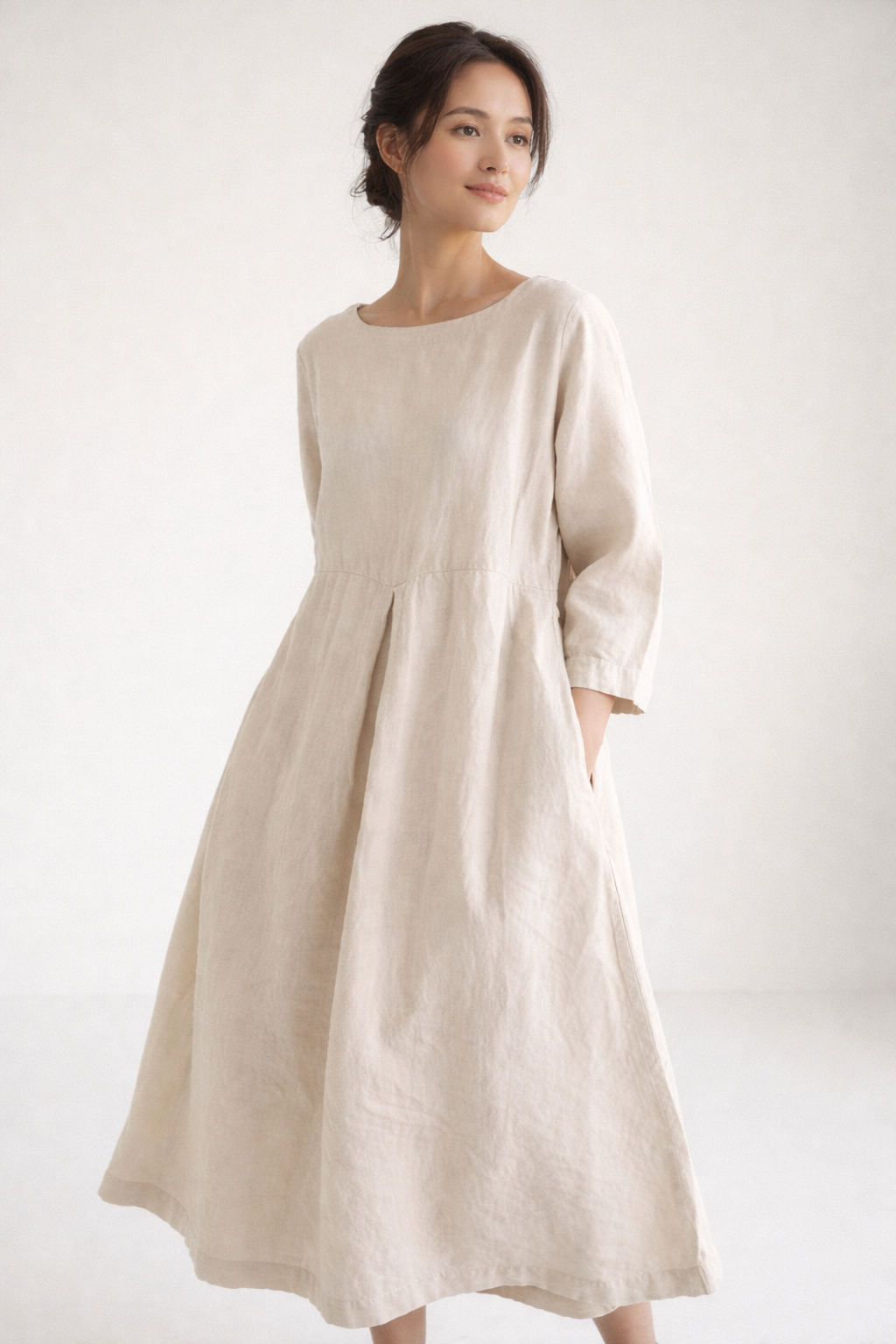 Weit geschnittenes Damenkleid aus Leinen - Elisa