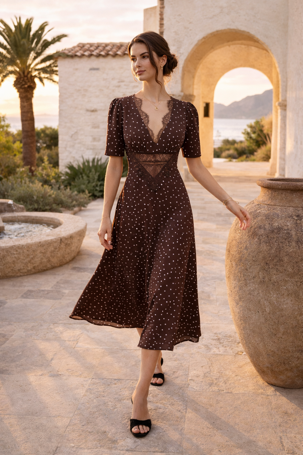 Midikleid mit Tupfen V-Ausschnitt - Mechthild