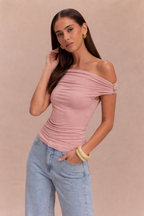 Schulterfreies, tailliertes Damen-Top mit Metallic-Detail - Kinsley