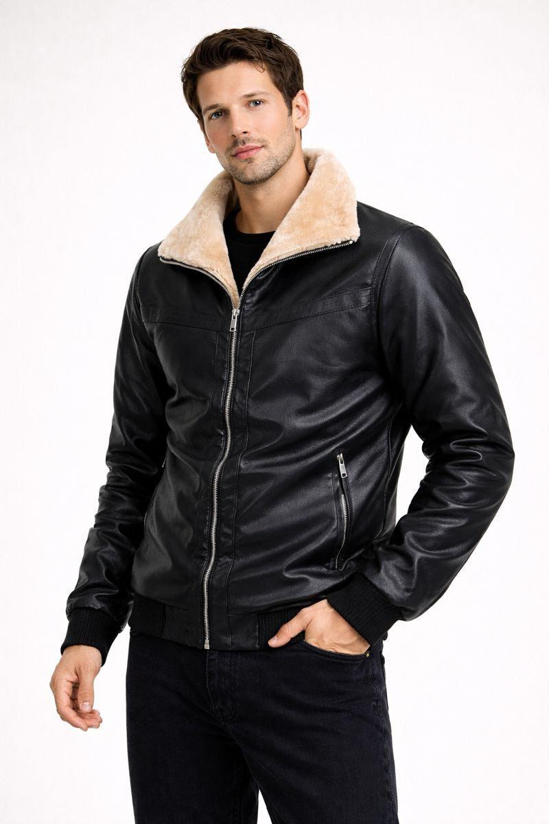 Herrenjacke in Lederoptik mit Innenfutter - Rethan
