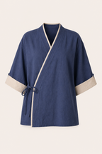 Damen-Kimono-Kreuzbluse mit Paspelierung - Frida