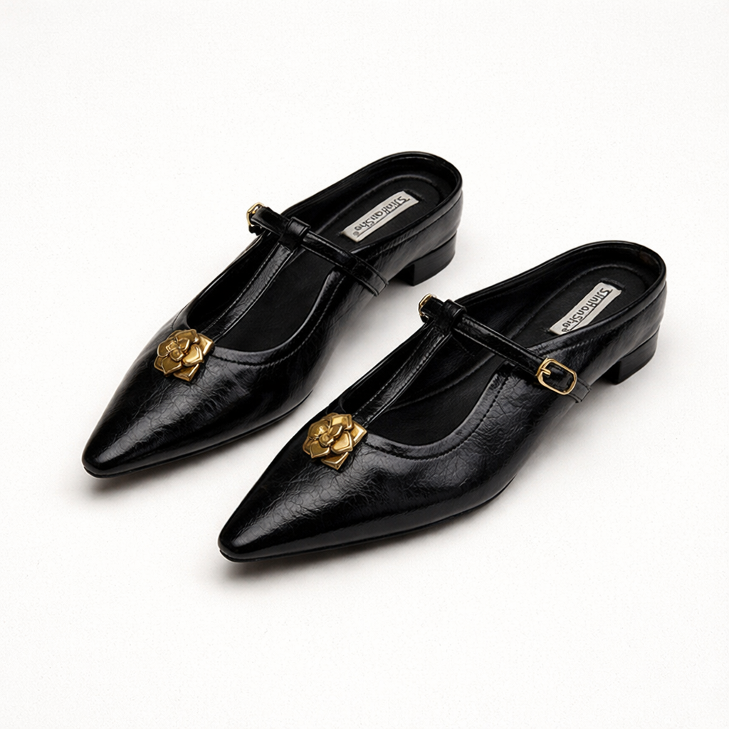 Damen Mary Jane Schuhe elegant spitze Zehe Gold Detail - Floriane