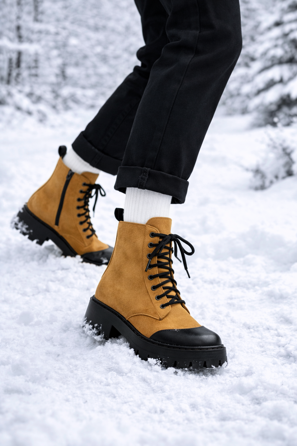 Wadenhohe Lederstiefel mit flacher Sohle - Wendy