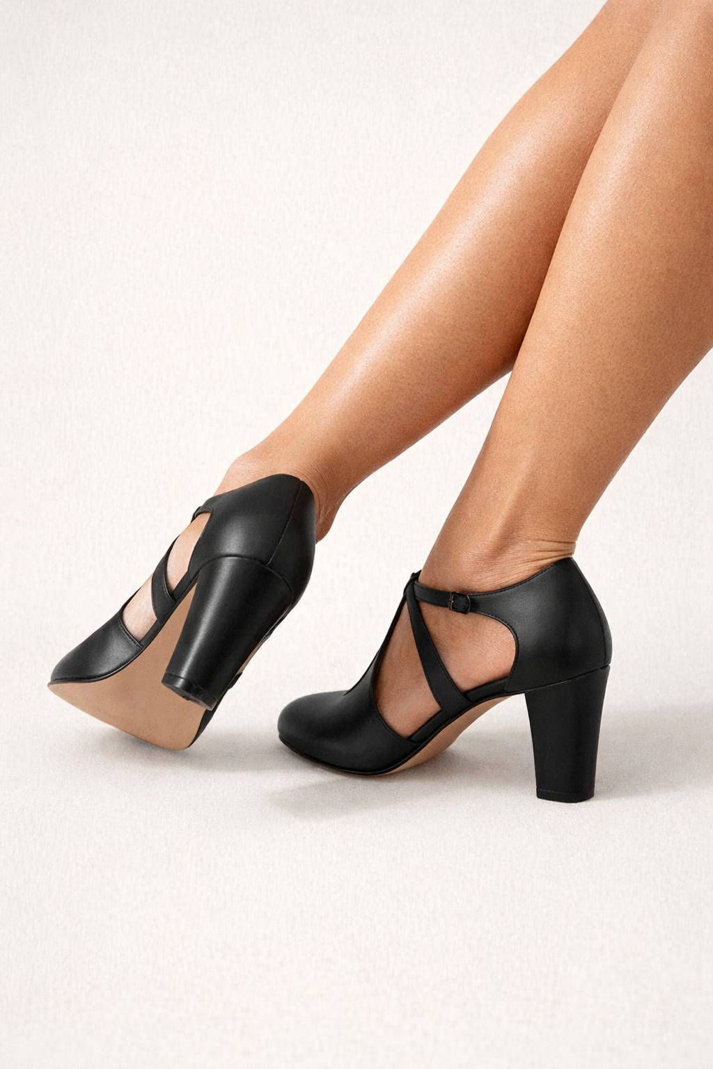 Damenschuhe mit T-Riemen und breitem Absatz - Séverine
