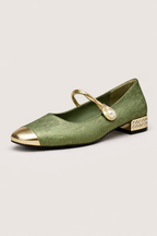 Damen Ballerina Pumps mit Metallic-Spitze und Blockabsatz mit Kristallen - Valeria