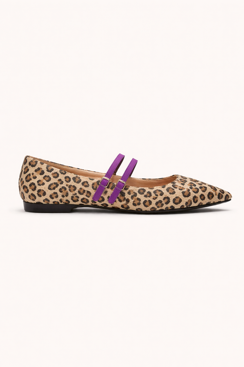 Ballerinas Damen Ballerina flach mit Leopardenmuster Riemen - Rivena