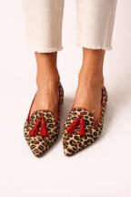 Damen Slipper feine Zehe Quasten Leopardenmuster - Xirela