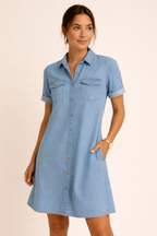 Bequemes Hemdblusenkleid aus Denim für Damen - Claire
