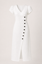 Midi-Kleid für Damen mit V-Ausschnitt und Knöpfen – Gisela