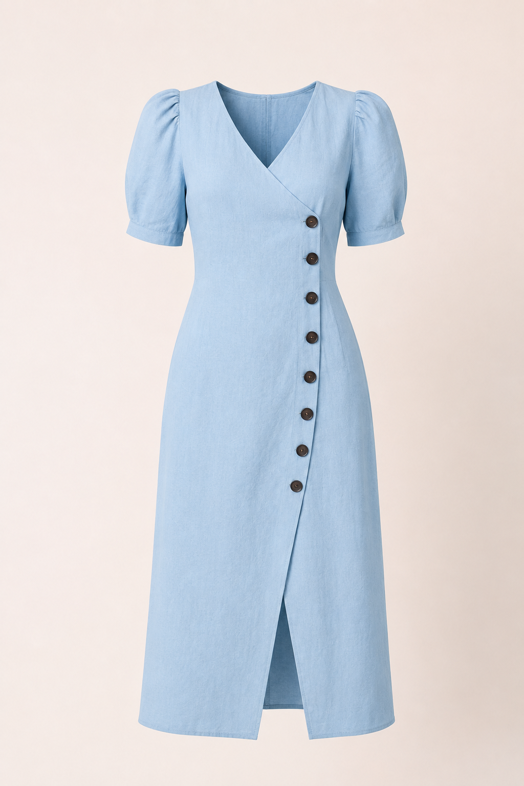 Midi-Kleid für Damen mit V-Ausschnitt und Knöpfen – Gisela