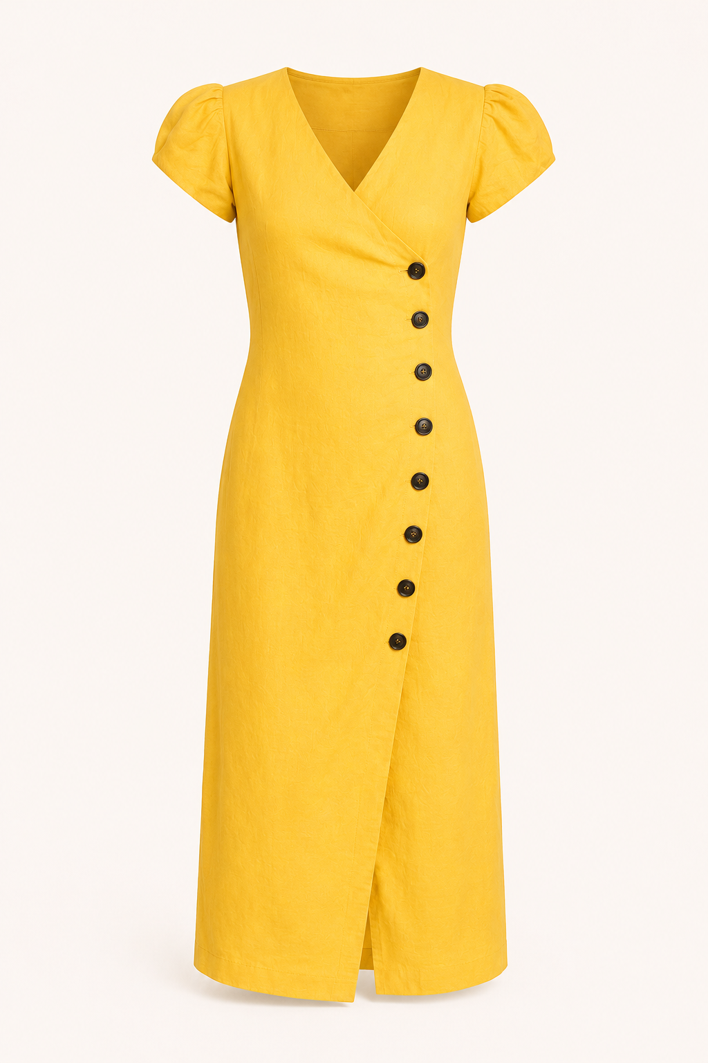 Midi-Kleid für Damen mit V-Ausschnitt und Knöpfen – Gisela