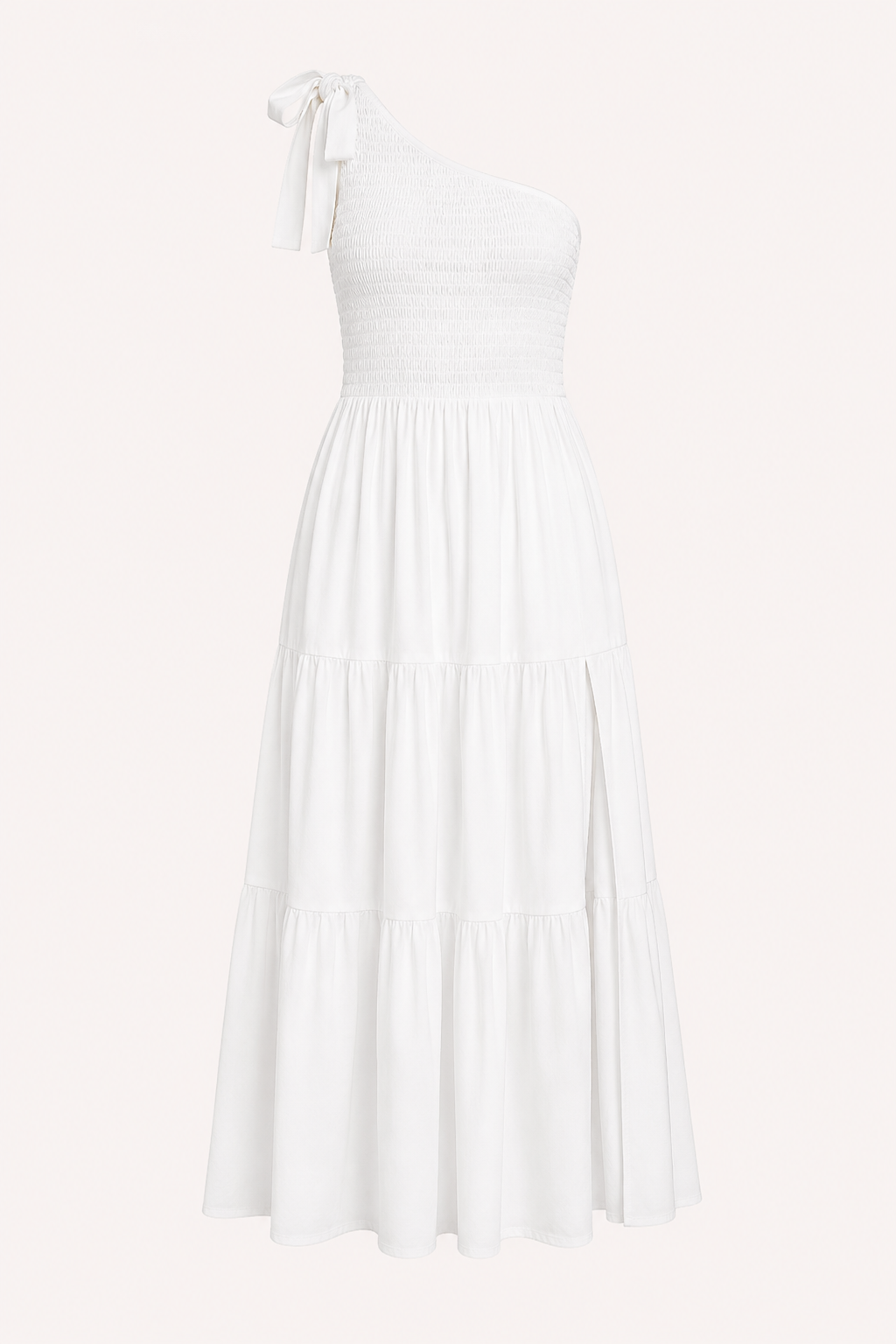 Langes Damenkleid mit einer Schulter, Schleife und Schlitz – Karla