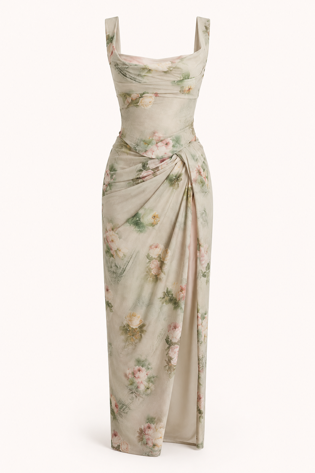 Langes Blumenkleid für Damen mit Schlitz, ideal für Hochzeiten – Lena