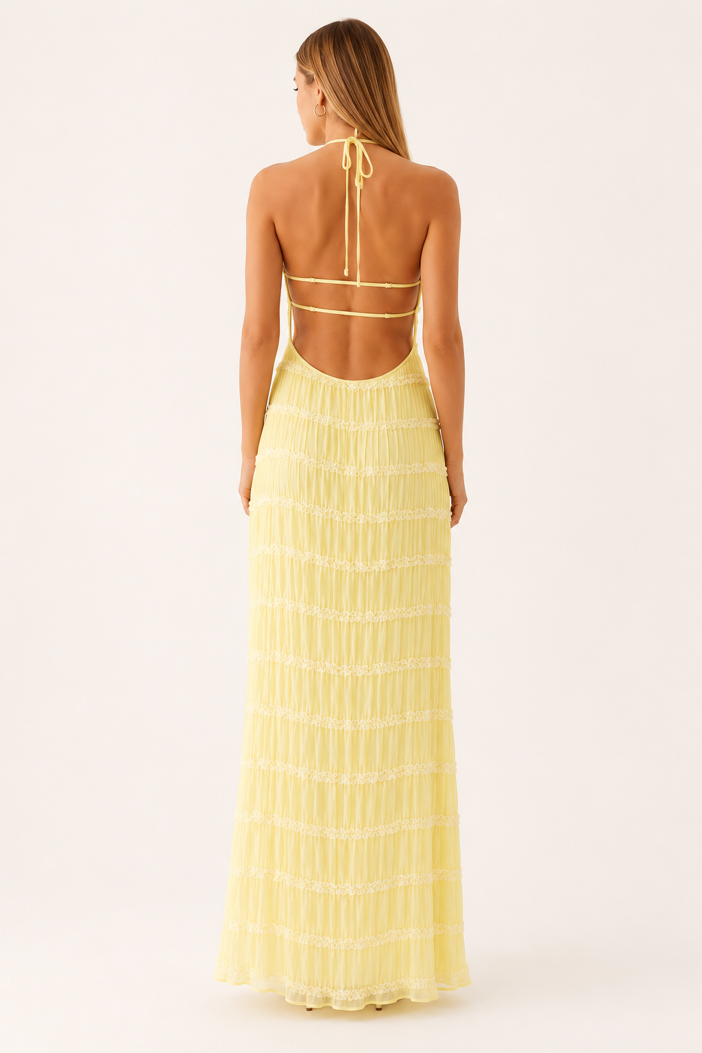 Langes, plissiertes Sommerkleid mit elegantem Neckholder-Ausschnitt – Tilda