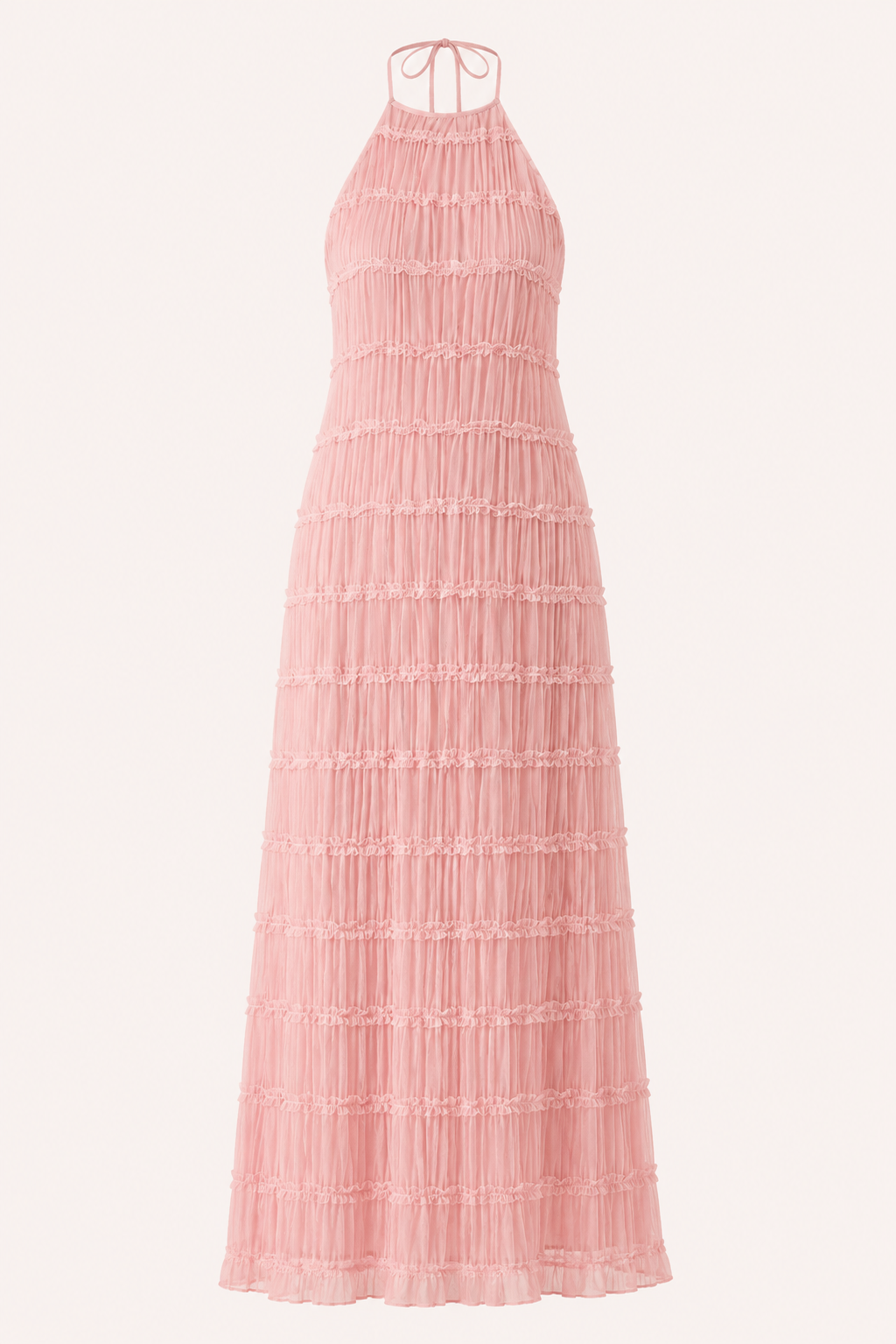 Langes, plissiertes Sommerkleid mit elegantem Neckholder-Ausschnitt – Tilda
