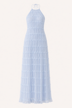 Langes, plissiertes Sommerkleid mit elegantem Neckholder-Ausschnitt – Tilda