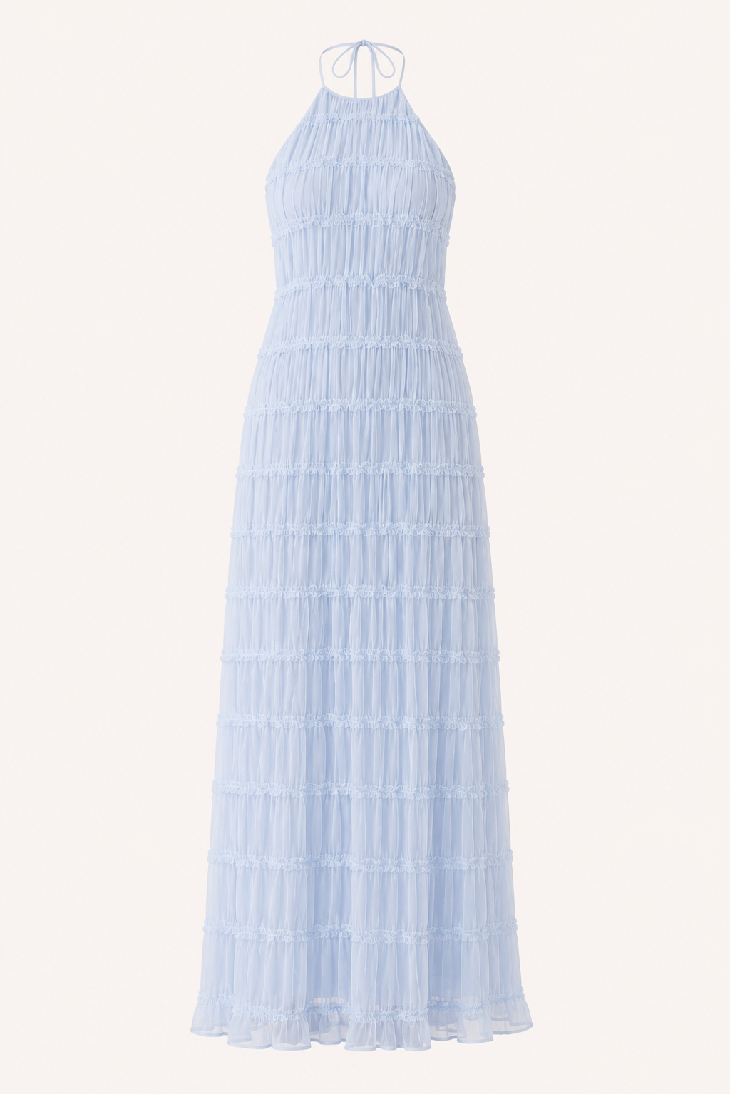 Langes, plissiertes Sommerkleid mit elegantem Neckholder-Ausschnitt – Tilda