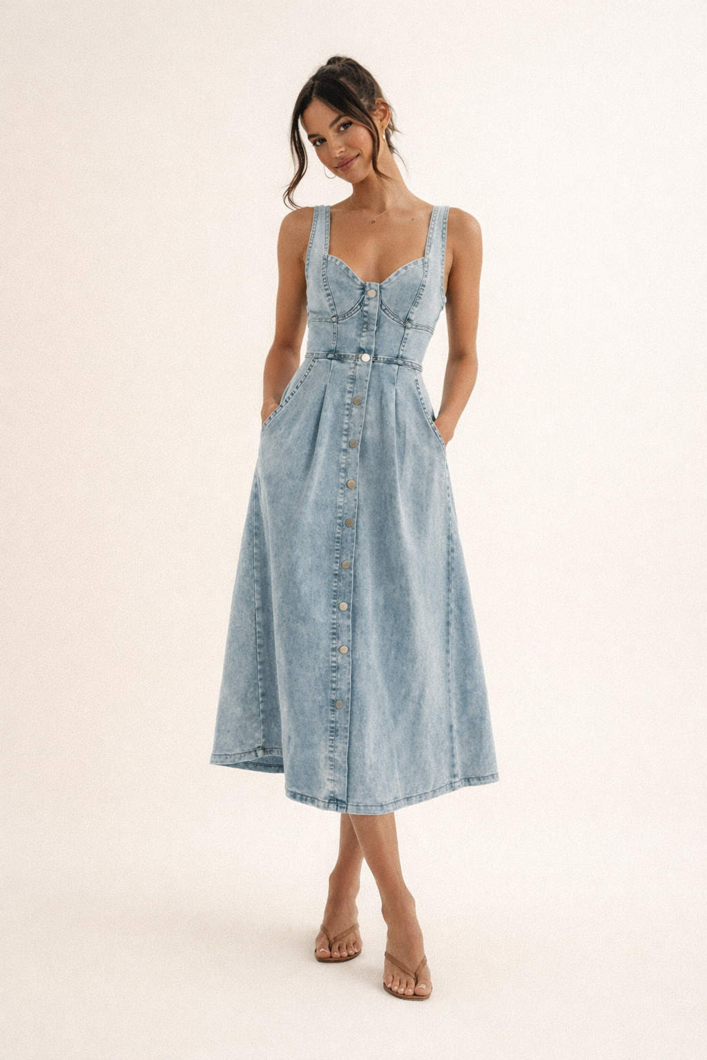 Denim-Midikleid für Damen im Frühlingsstil - Elowen