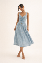 Denim-Midikleid für Damen im Frühlingsstil - Elowen