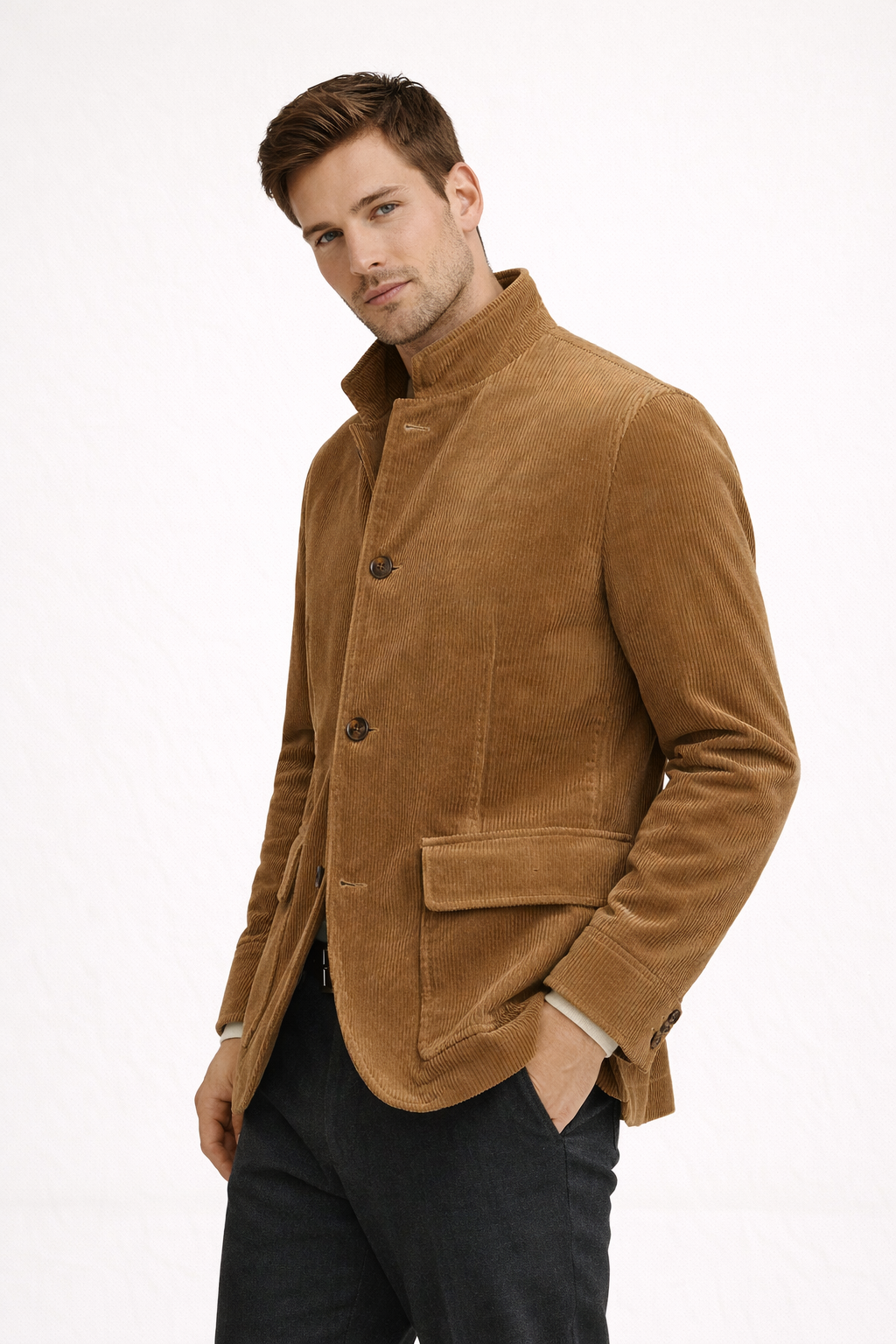 Herren Cordblazer mit Mao-Kragen und Pattentaschen - Mauro