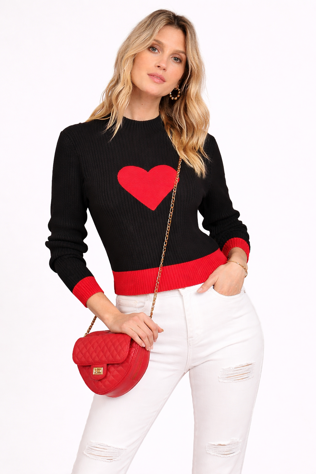 Damen Strickpullover mit Herz in der Mitte - Liis