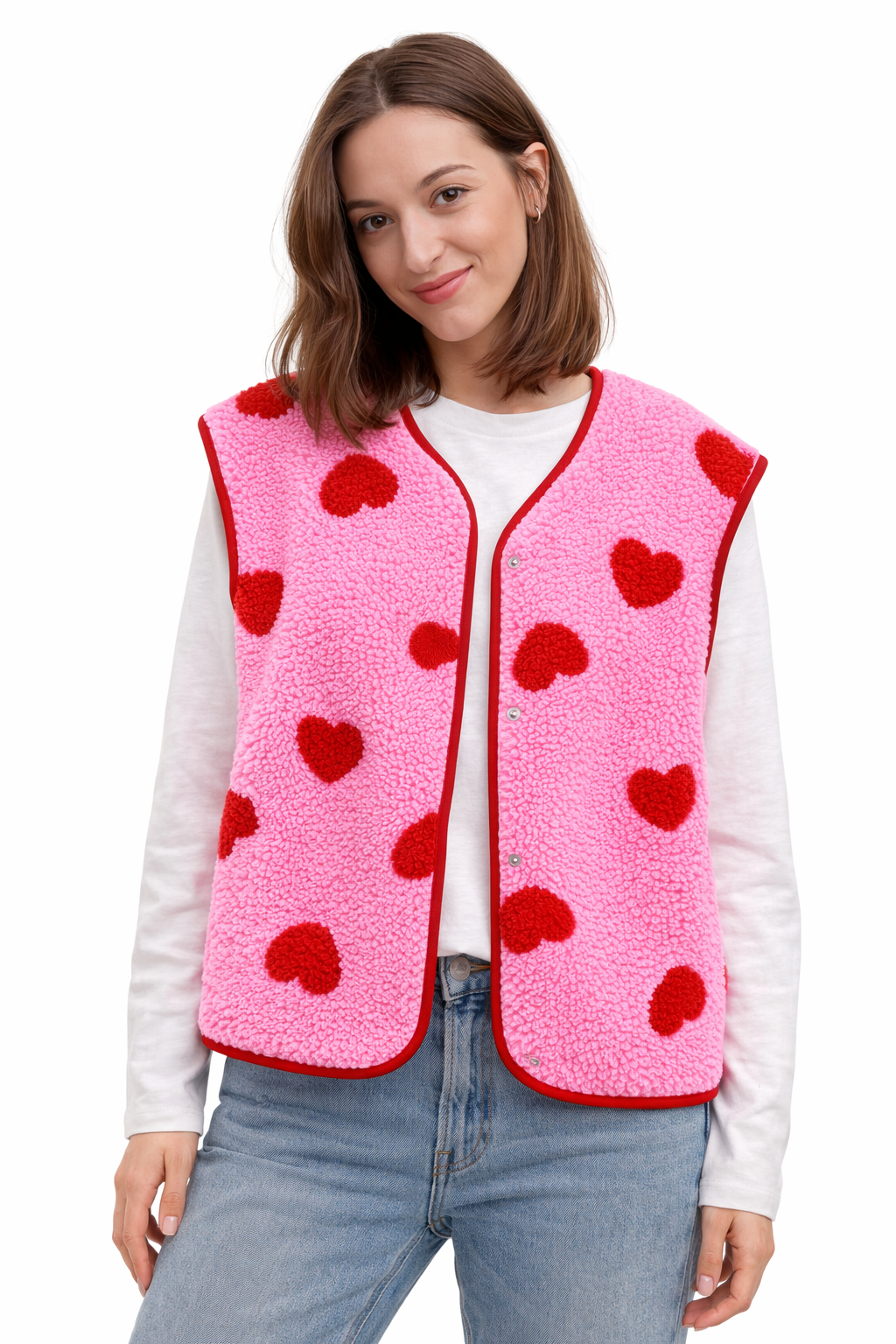 Damen Plüschweste mit Herzmotiv - Bere