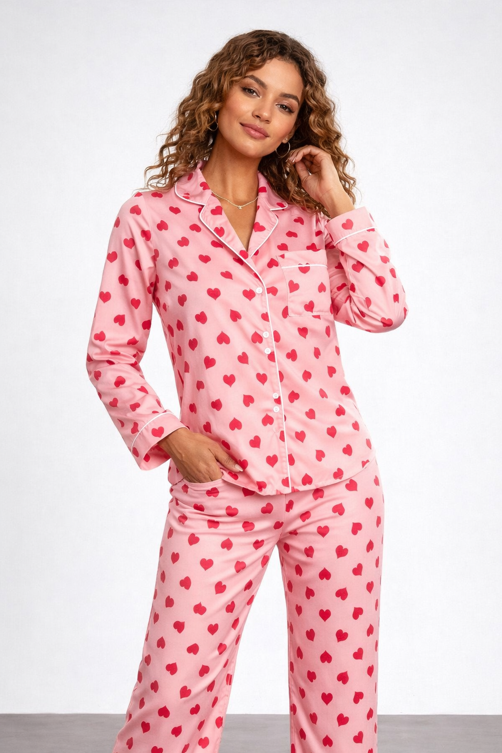 Damen-Pyjama-Set mit bedrucktem Shirt und Hose - Yena