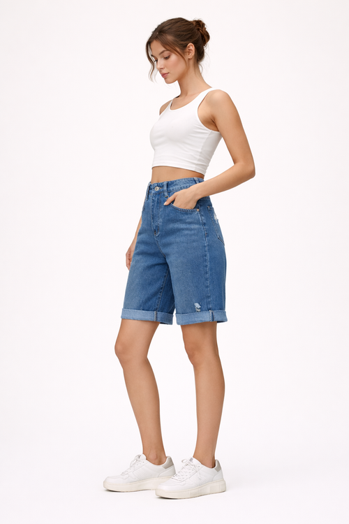 Ausgefranste Bermuda-Shorts mit Saum - Charlotte