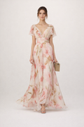 Langes Kleid mit Blumendruck und V-Ausschnitt - Isabella