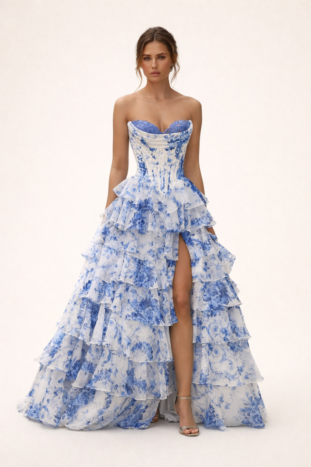 Maxikleid mit Blumenmuster für Frauen - Elfenbein