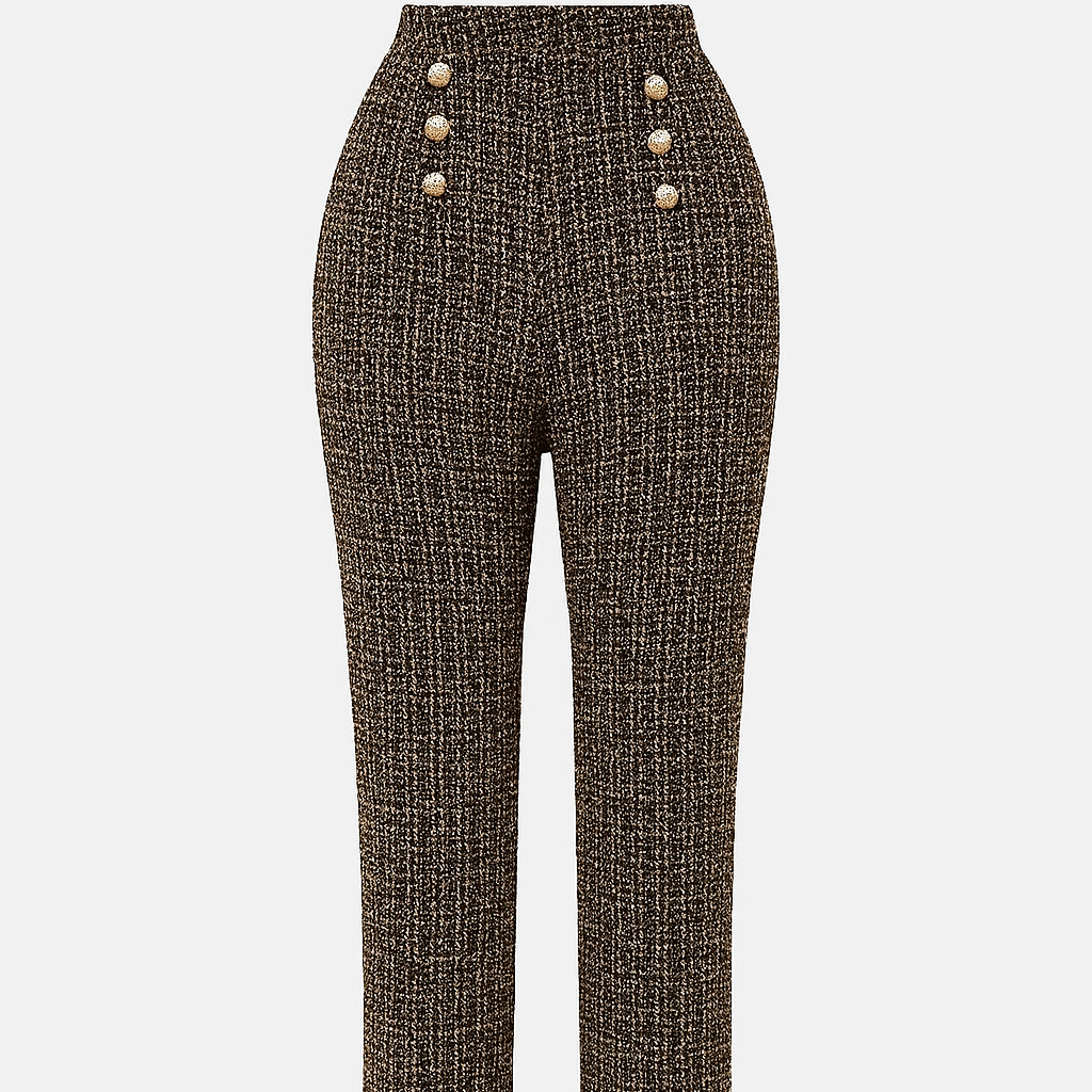 Damen-Tweedhose mit hoher Leibhöhe und Zierknöpfen - Noémie