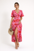 Midikleid mit Blumenmuster und Schlitz für Frauen - Amalia