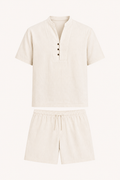 Herren-Set aus Leinen und Baumwolle mit Stehkragen und Shorts – Armin