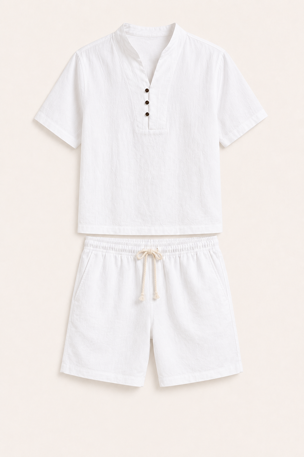 Herren-Set aus Leinen und Baumwolle mit Stehkragen und Shorts – Armin