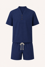 Herren-Set aus Leinen und Baumwolle mit Stehkragen und Shorts – Armin