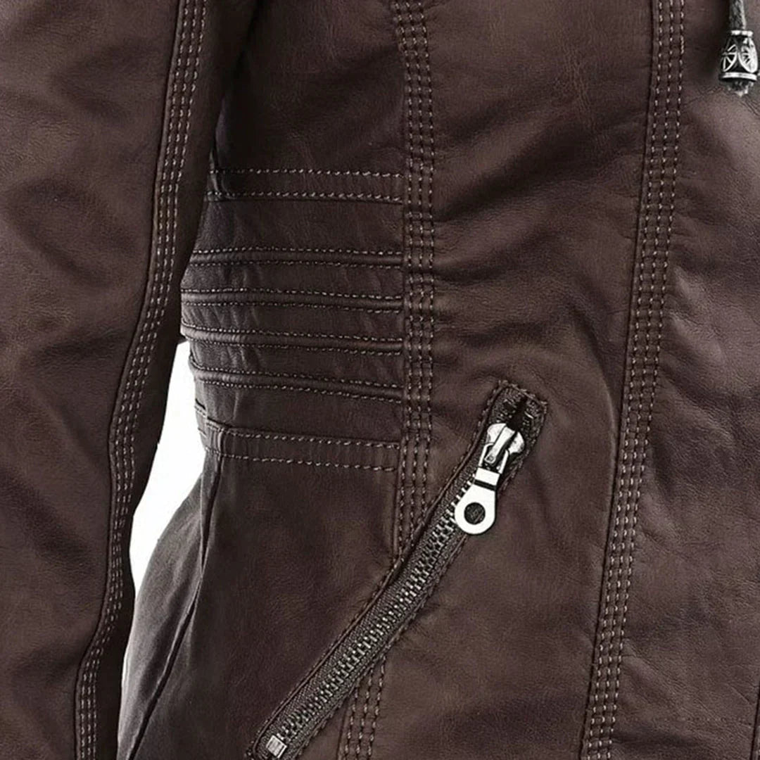 Elegante Biker-Lederjacke mit Kapuze